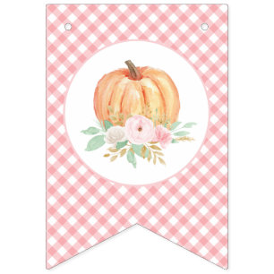 Little Pumpkin Floral Pink Plaid first birthday Bunting