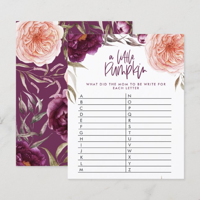Little pumpkin floral shower game guess the word  (Front/Back)