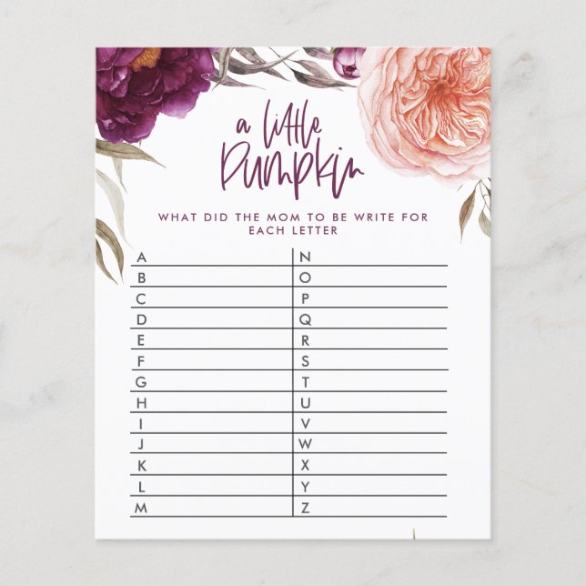 Little pumpkin floral shower game guess the word  flyer (Front)