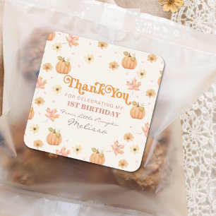 Little Pumpkin Floral Thank You Birthday  Square Sticker
