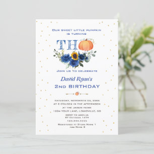 Little Pumpkin Floral Thanksgiving 2nd Birthday  Invitation