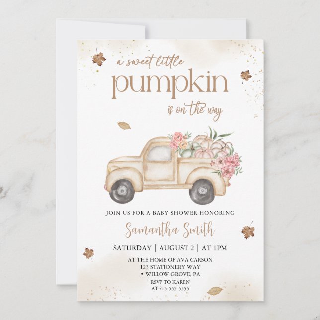 Little pumpkin Floral Truck autumn baby shower Invitation (Front)