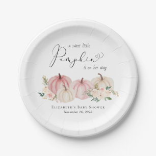 Little Pumpkin Floral Watercolor Baby Girl Shower Paper Plate