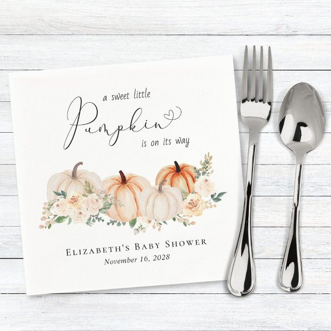 Little Pumpkin Floral Watercolor Baby Shower Napkin (Creator Uploaded)