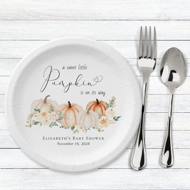 Little Pumpkin Floral Watercolor Baby Shower Paper Plate (Creator Uploaded)