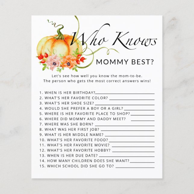 Little pumpkin floral Who knows mummy best game (Front)