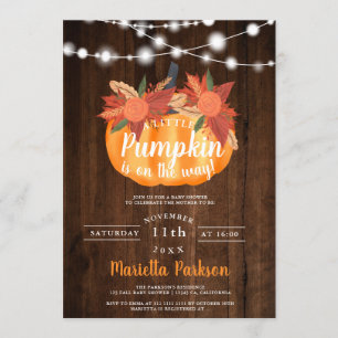 Little pumpkin floral wood lights fall baby shower invitation