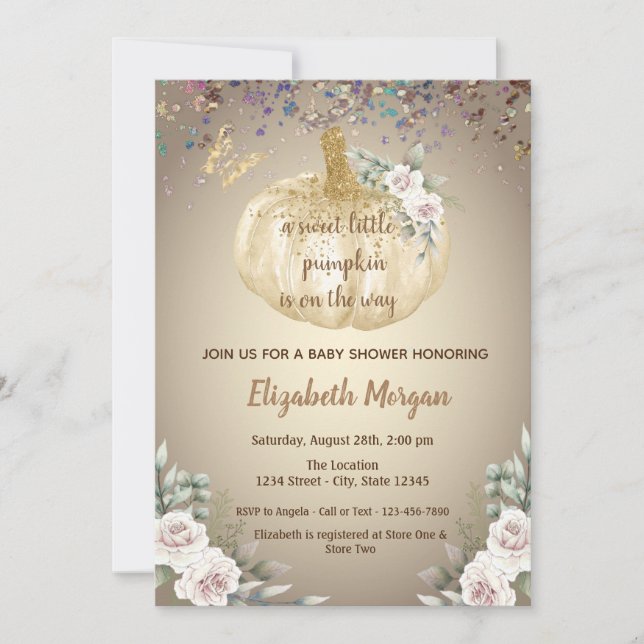 Little Pumpkin,Flowers,Butterfly Baby Shower Invitation (Front)