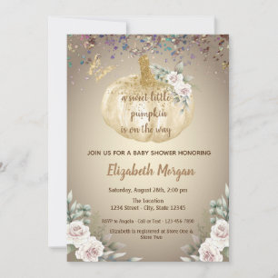 Little Pumpkin,Flowers,Butterfly Baby Shower Invitation