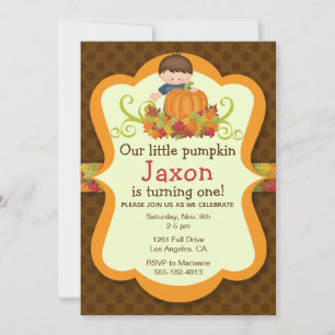 Little Pumpkin Folk Art Boys Fall Birthday Invite