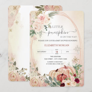 Little Pumpkin Frame Boho Flowers Baby Shower Invitation