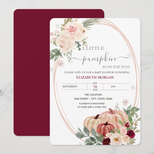 Little Pumpkin Frame Flowers Baby Shower  Invitation (Front/Back)