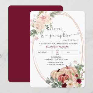 Little Pumpkin Frame Flowers Baby Shower Invitation