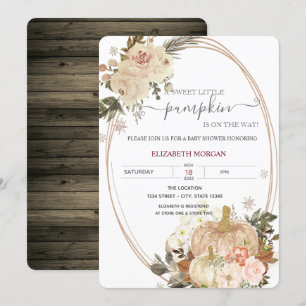 Little Pumpkin Frame Flowers Wood Baby Shower Invitation