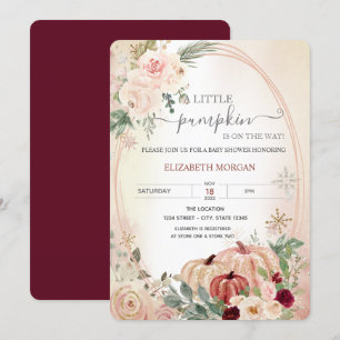 Little Pumpkin Frame Roses Burgundy Baby Shower    Invitation