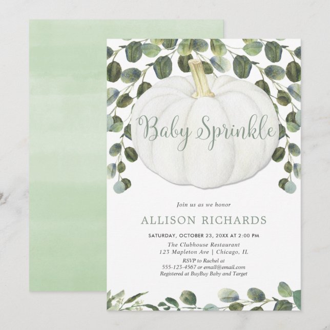 Little pumpkin gender neutral baby sprinkle invitation (Front/Back)