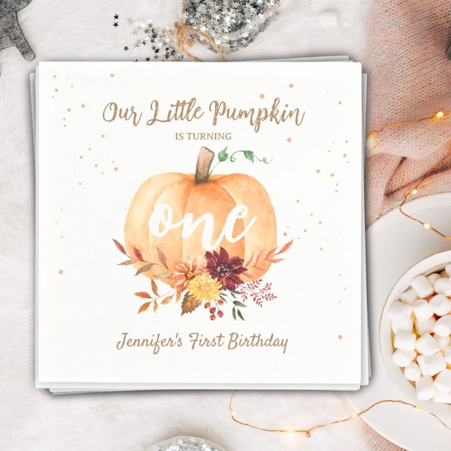 Little Pumpkin Gender Neutral Fall 1st Birthday Napkin (Creator Uploaded)
