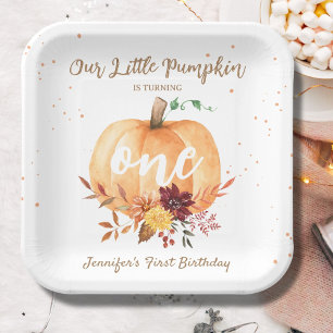 Little Pumpkin Gender Neutral Fall 1st Birthday Paper Plate