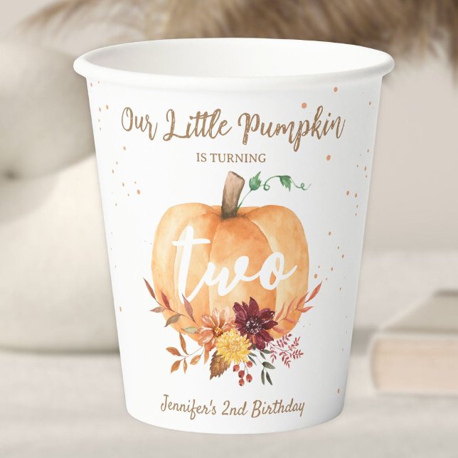 Little Pumpkin Gender Neutral Fall 2nd Birthday  Paper Cups (Creator Uploaded)