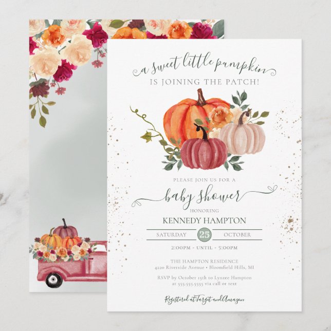 Little Pumpkin Gender Neutral Fall Baby Shower Invitation (Front/Back)