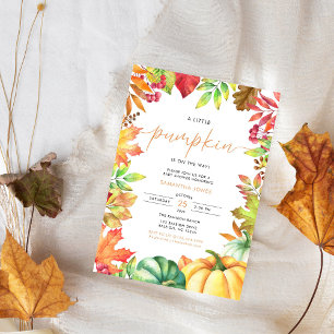 Little Pumpkin Gender Neutral Fall Baby Shower Invitation