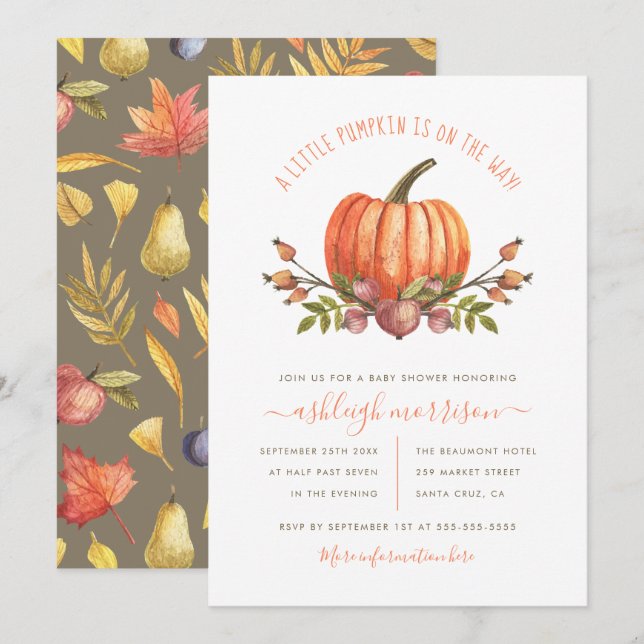 Little Pumpkin Gender Neutral Fall Baby Shower Invitation (Front/Back)