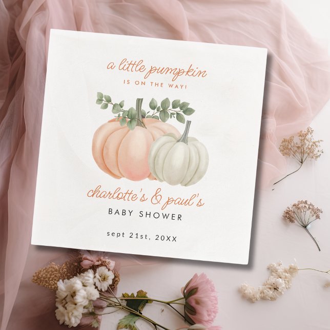 Little Pumpkin Gender Neutral Fall Baby Shower Napkin (pumpkin baby shower napkin)