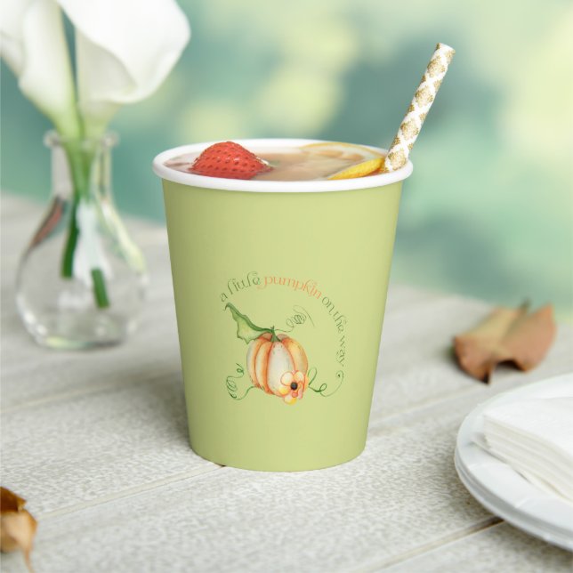Little Pumpkin Gender Neutral Fall Baby Shower Paper Cups (Insitu)