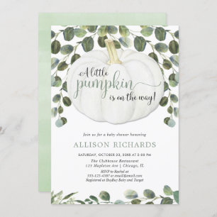 Little pumpkin gender neutral greenery baby shower invitation