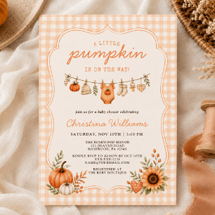 Little Pumpkin Gingham Baby Shower Invitation