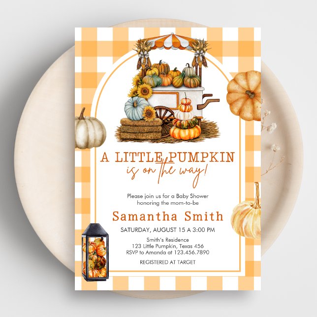 Little Pumpkin Gingham Baby Shower Invitation (A Little Pumpkin Baby Shower Invitation)