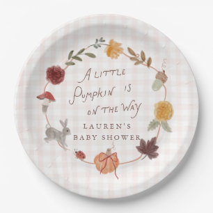 Little Pumpkin Gingham Baby Shower Paper Plate