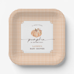 Little Pumpkin Gingham Baby Shower Party Plates