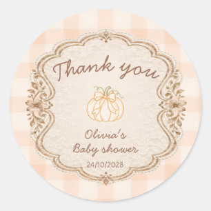 Little Pumpkin Gingham Baby Shower Thank You Classic Round Sticker
