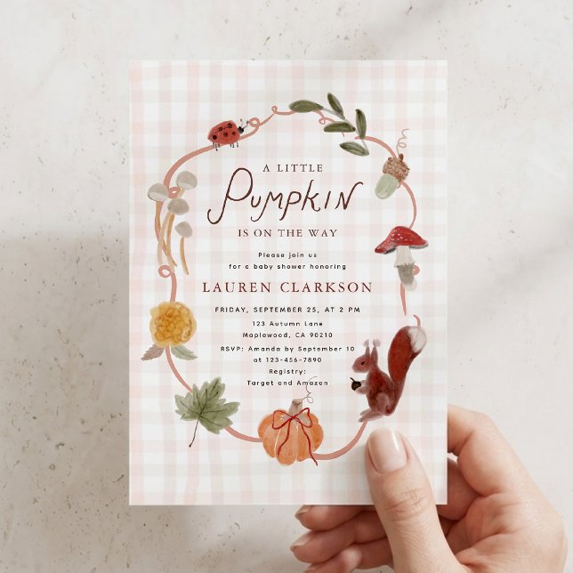 Little Pumpkin Gingham Fall Baby Shower Invitation (Creator Uploaded)