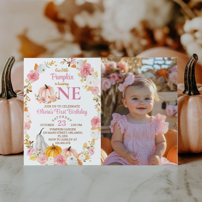 Little Pumpkin Girl 1st Birthday Photo Invitation (Creator Uploaded)