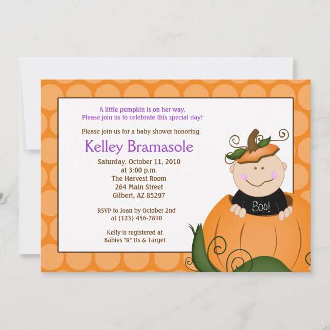 Little Pumpkin Girl Baby Shower 5x7 Invitation (Front)