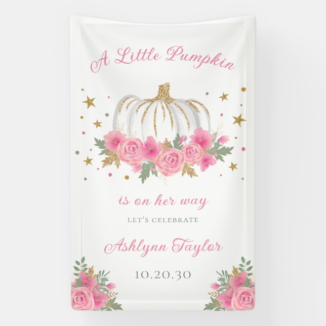 Little Pumpkin Girl Baby Shower Banner (Vertical)