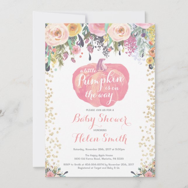 Little Pumpkin Girl Baby Shower Invitation Card (Front)