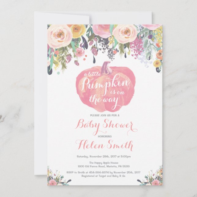 Little Pumpkin Girl Baby Shower Invitation Card (Front)