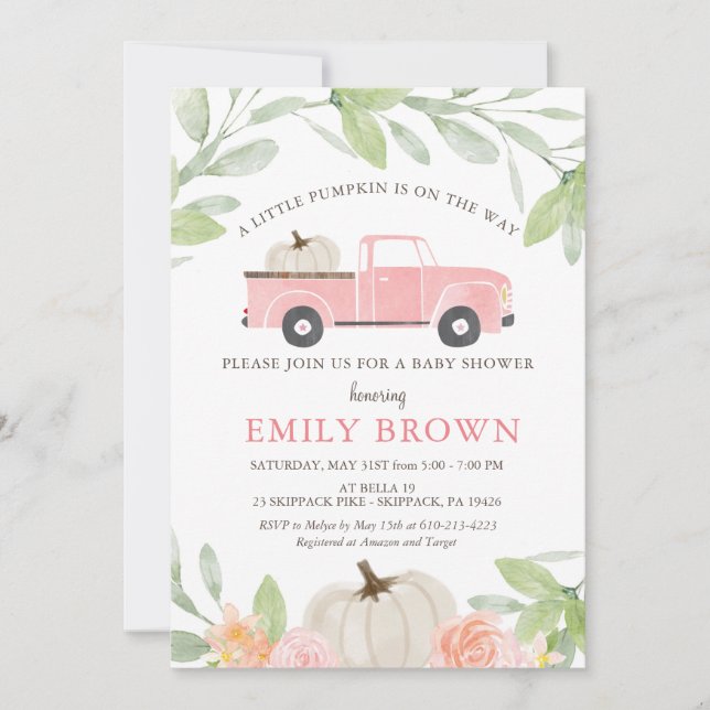 Little PUMPKIN GIRL BABY SHOWER INVITATIONS (Front)