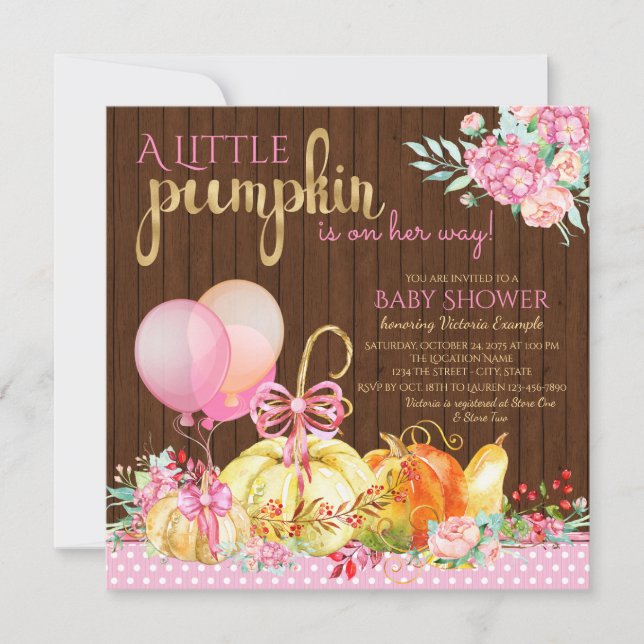 Little Pumpkin Girl Baby Shower Invitations (Front)