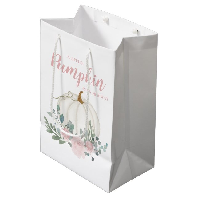 Little Pumpkin Girl Baby Shower  Medium Gift Bag (Front Angled)