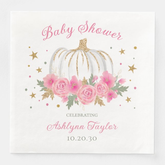Little Pumpkin Girl Baby Shower Napkin (Front)