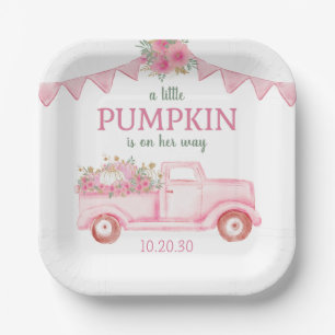Little Pumpkin Girl Baby Shower Paper Plate
