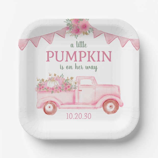 Little Pumpkin Girl Baby Shower Paper Plate (Front)