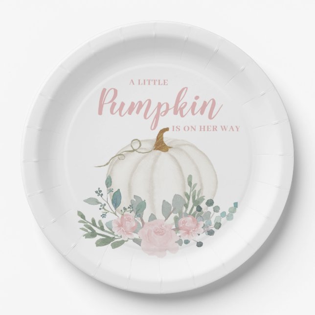 Little Pumpkin Girl Baby Shower  Paper Plate (Front)