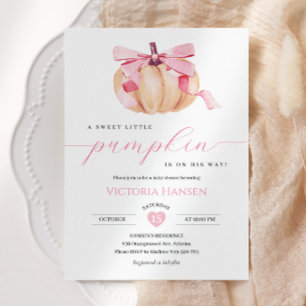 Little Pumpkin Girl Baby Shower Pink Bow Coquette Invitation