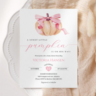 Little Pumpkin Girl Baby Shower Pink Bow Coquette Invitation