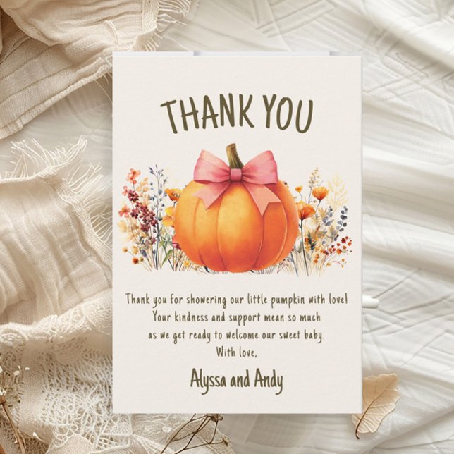 Little Pumpkin Girl Baby Shower Thank You Card (Little Pumpkin baby girl shower "Thank You" card)